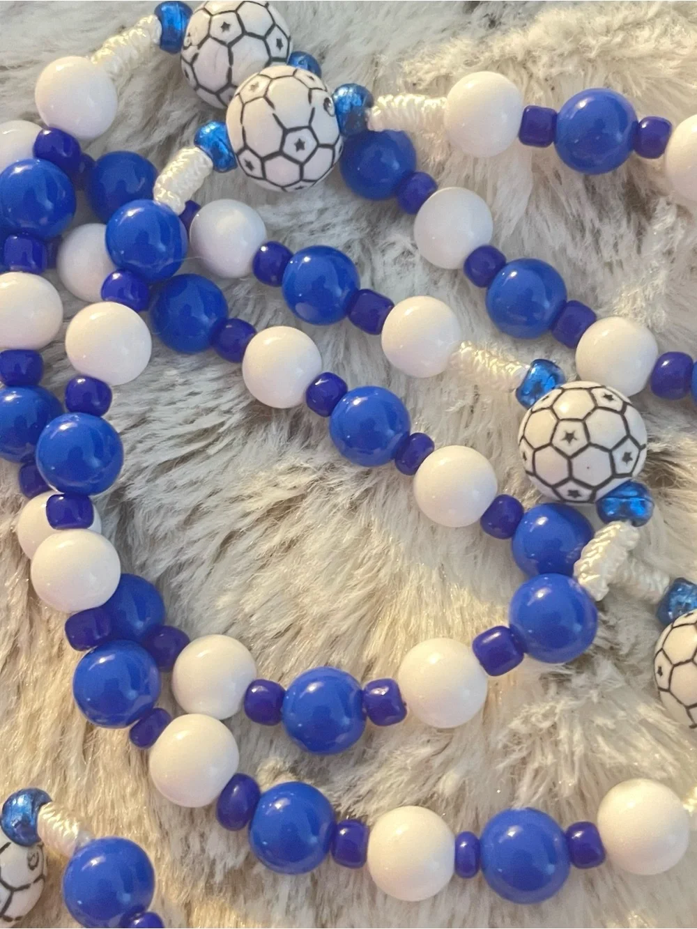 Blue and White Beaded Rosary Necklace with Saint Medallion